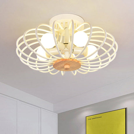 Melon Cage Metal Ceiling Light For Restaurant Stairway - Contemporary Flush Mount Design 5 / White