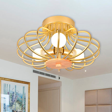 Contemporary Melon Flush Mount Light In Gold - Perfect For Corridors