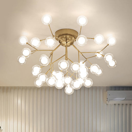 Romantic Gold Plant Semi Ceiling Mount Light For Hotels - Multi - Head Metal Glass Lamp