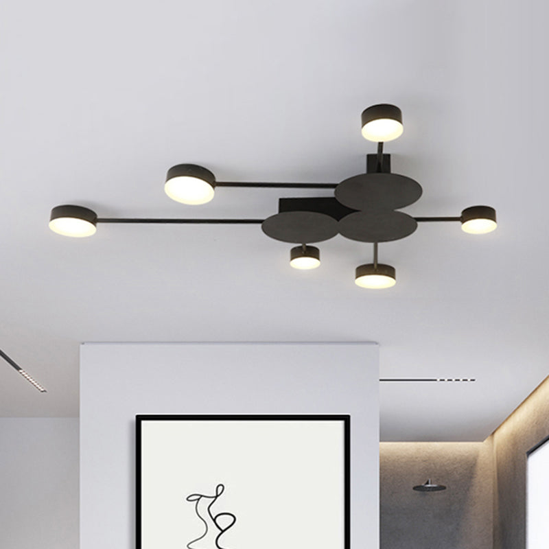 Modern Black Semi Flush Ceiling Light For Child’s Bedroom With Drum Shade 6 /