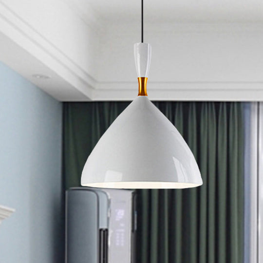 Contemporary 6.5/10 Inch Aluminum Funnel-Shaped Suspension Light For Study Room Or Cafe - Wide
