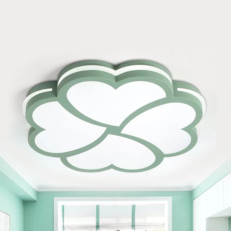 Nordic Heart Petal Acrylic Green Led Flush Mount Light For Foyer And Bedroom / Warm