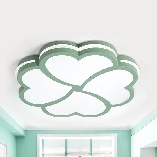 Nordic Heart Petal Acrylic Green Led Flush Mount Light For Foyer And Bedroom / Warm