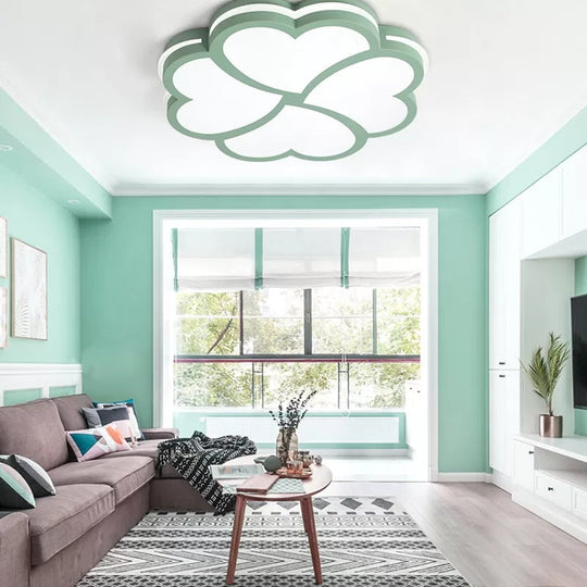 Nordic Heart Petal Acrylic Green Led Flush Mount Light For Foyer And Bedroom