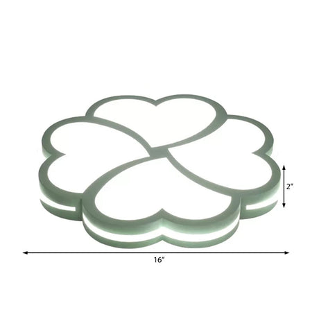 Nordic Heart Petal Acrylic Green Led Flush Mount Light For Foyer And Bedroom