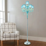 5/6/7-Bulb Traditional Crystal Candelabra Floor Lamp In Blue With Pleated Shade 6 /