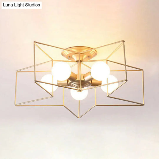 5 - Bulb Iron Star Semi Flush Mount Ceiling Light For Simple Living Room Decor