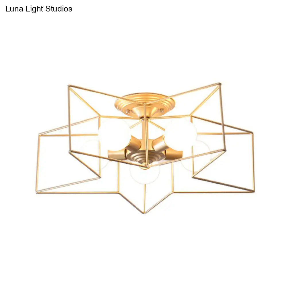 5 - Bulb Iron Star Semi Flush Mount Ceiling Light For Simple Living Room Decor