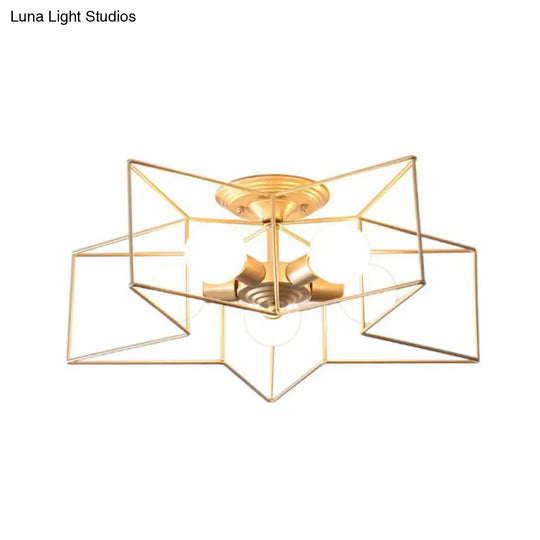 5 - Bulb Iron Star Semi Flush Mount Ceiling Light For Simple Living Room Decor