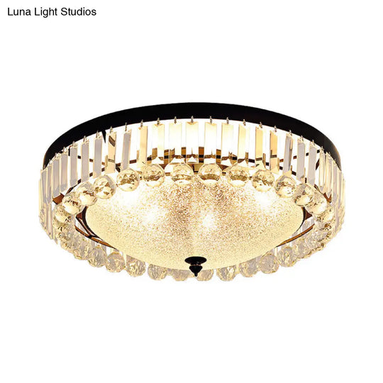 5-Bulb Textured Glass Dome Flush Mount Light In Black With Crystal Accent