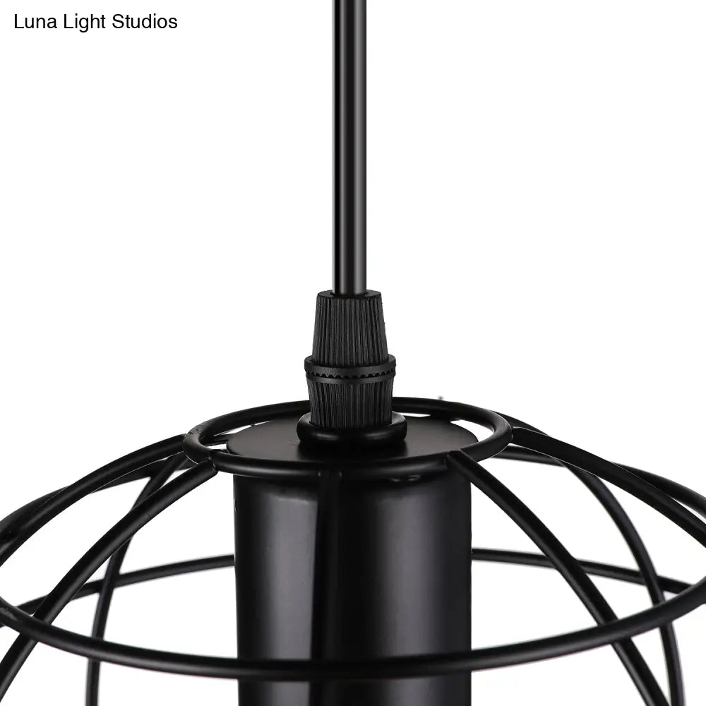 5-Head Vintage Caged Pendant Lighting With Unique Shades - Black Iron Ceiling Fixture For Table
