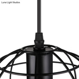 5-Head Vintage Caged Pendant Lighting With Unique Shades - Black Iron Ceiling Fixture For Table