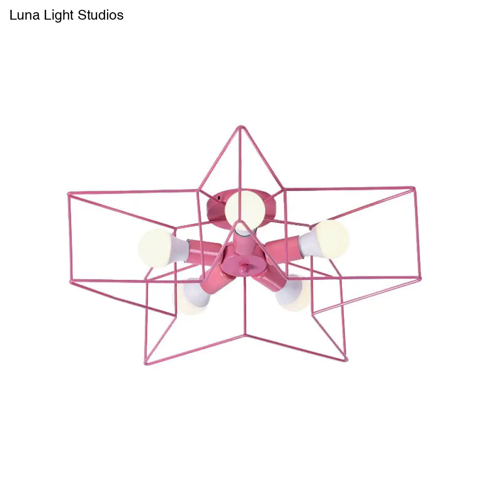 5-Light Industrial Ceiling Lamp For Kid’s Bedroom With Star Cage Design