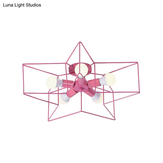 5-Light Industrial Ceiling Lamp For Kid’s Bedroom With Star Cage Design
