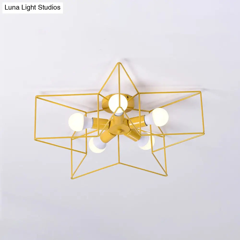 5-Light Industrial Ceiling Lamp For Kid’s Bedroom With Star Cage Design