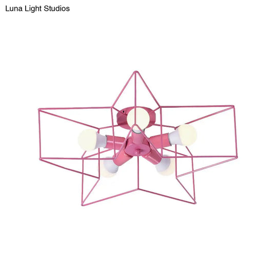 5-Light Industrial Ceiling Lamp For Kids Bedroom With Star Cage Design