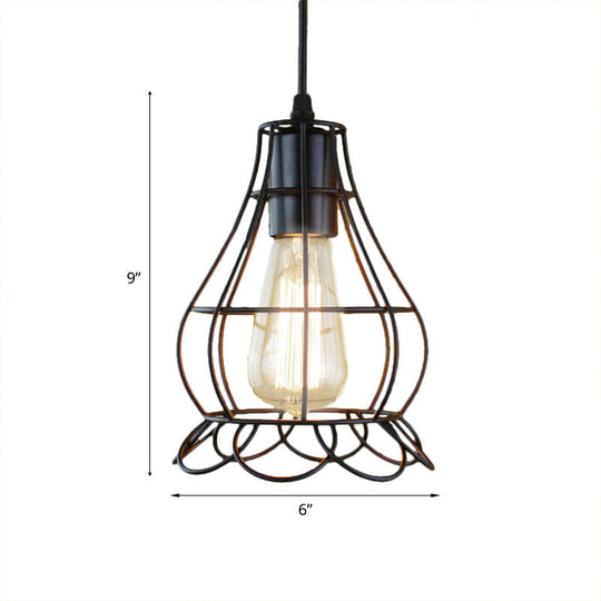 Industrial Metal Pendant Lighting With Height Adjustable Flower Cage Shade - Perfect For Bedroom