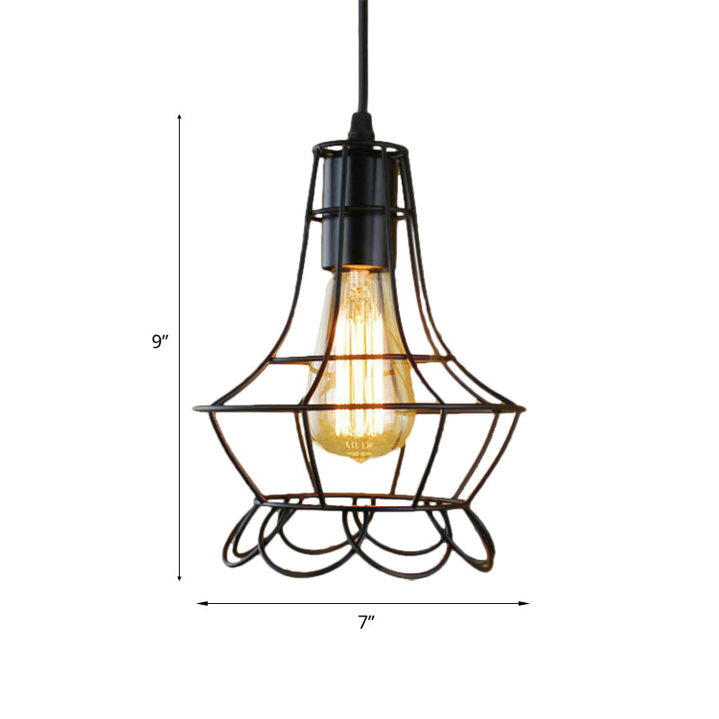 Industrial Metal Pendant Lighting With Height Adjustable Flower Cage Shade - Perfect For Bedroom