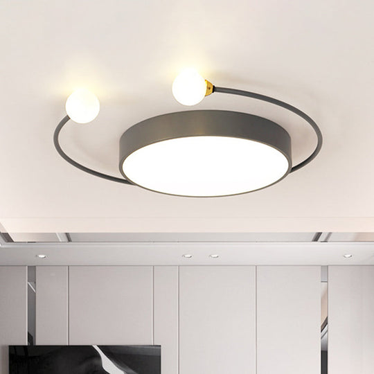 Modern Black/Grey Led Drum Ceiling Light With Dual Modes (White/Warm) - Flush Mount