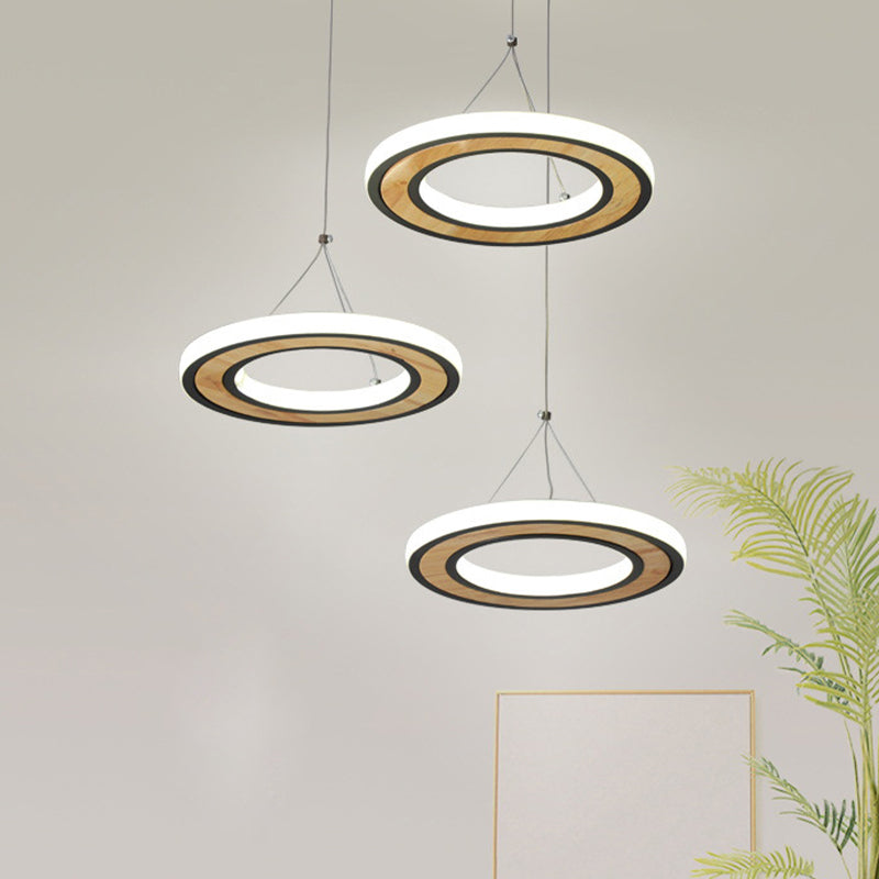 Led Metal Ring Ceiling Lighting - Modern Style 3-Light Pendant Lamp In Black For Living Room