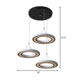 Led Metal Ring Ceiling Lighting - Modern Style 3-Light Pendant Lamp In Black For Living Room