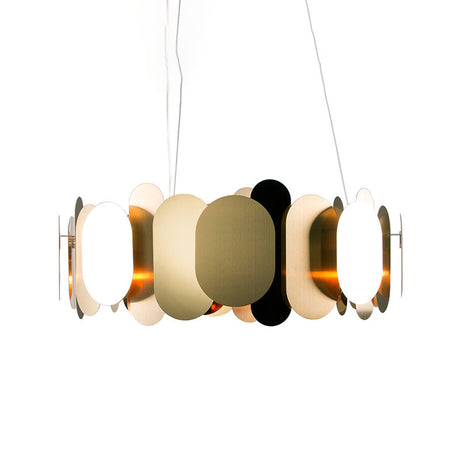 Oval Panel Metal Led Pendant Ceiling Light In Brass With White & Warm - Modernist Living Room