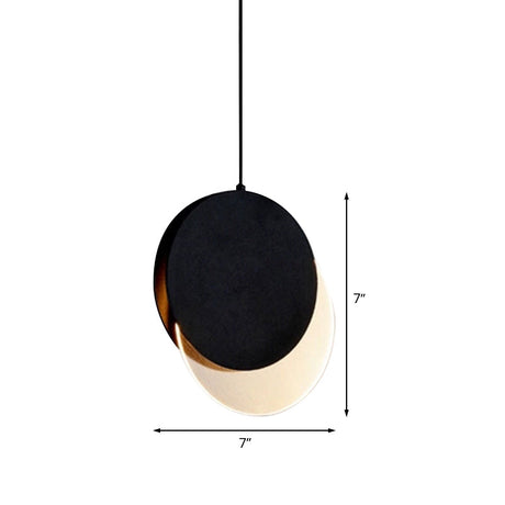 Sleek Metallic Led Bedroom Pendant Lamp With Elegant New-Moon Design
