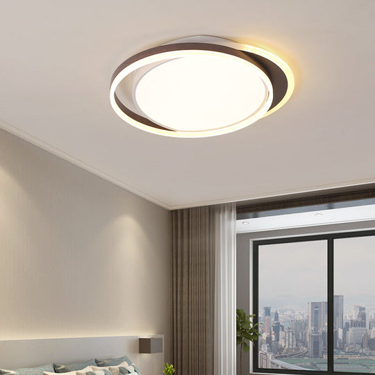 Brown Orbit Led Flush Mount Ceiling Light For Living Room - Simple 16’/19.5’ Wide Warm/White