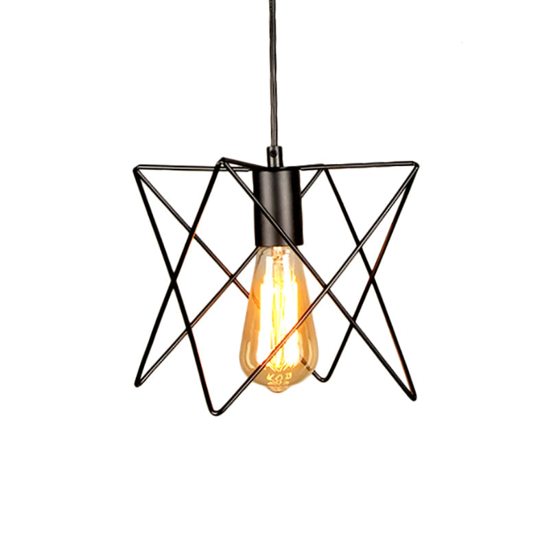 Industrial Geometric Ceiling Light With Open Cage Shade - 7’/10’ Wide Black