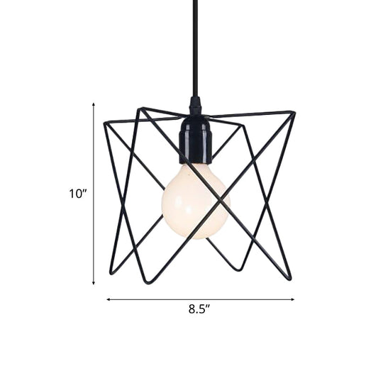 Industrial Geometric Ceiling Light With Open Cage Shade - 7’/10’ Wide Black