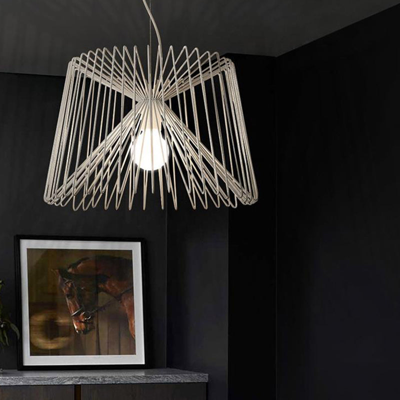 Industrial Metal Hanging Lamp With Adjustable Cord - Black/White Cage Shade Living Room Ceiling