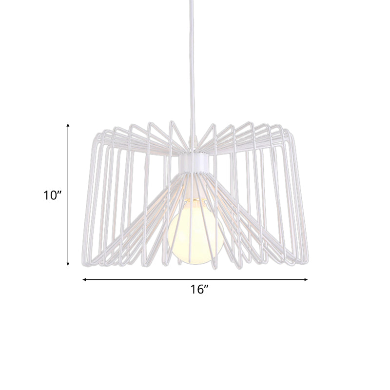 Industrial Metal Hanging Lamp With Adjustable Cord - Black/White Cage Shade Living Room Ceiling