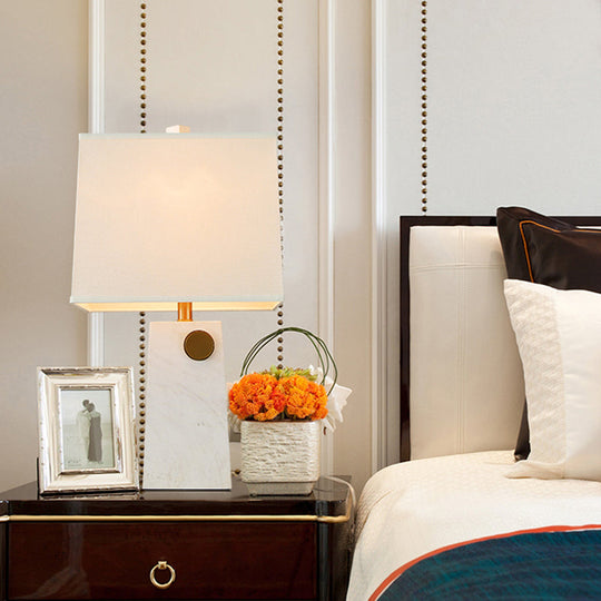 Modern White Pagoda Reading Light With Fabric Shade - 1 Bulb Task Lighting