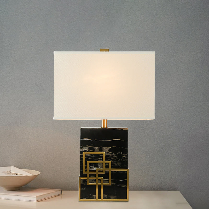 Modern Fabric Shaded Table Lamp With Marble Base - White Desk Light