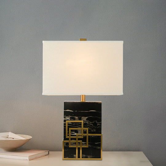 Modern Fabric Shaded Table Lamp With Marble Base - White Desk Light