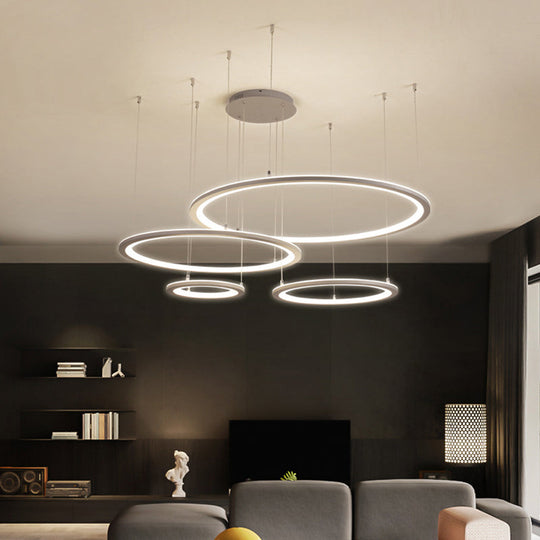 Modern White/Grey Circular Chandelier - 3/4 Lights Acrylic Led Pendant Lamp In White/Warm Light