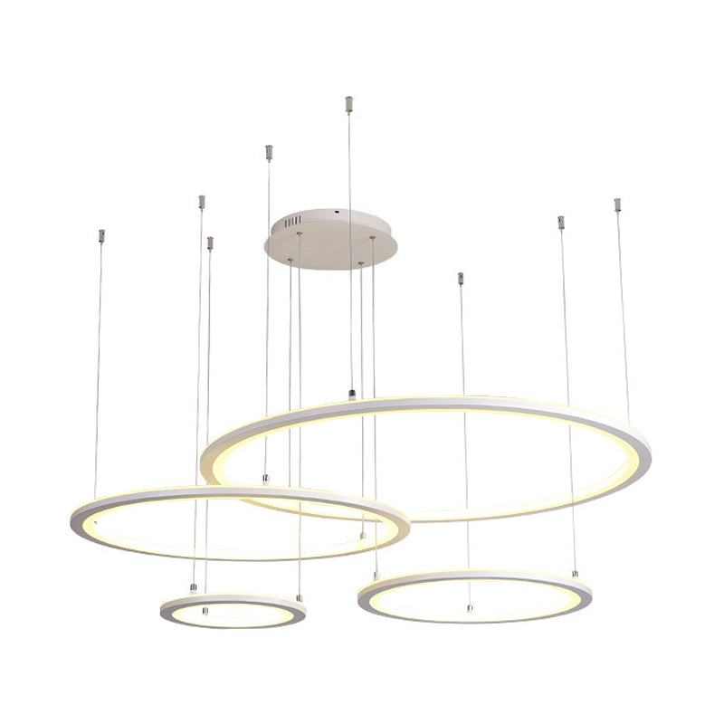 Modern White/Grey Circular Chandelier - 3/4 Lights Acrylic Led Pendant Lamp In White/Warm Light