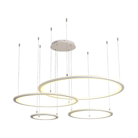Modern White/Grey Circular Chandelier - 3/4 Lights Acrylic Led Pendant Lamp In White/Warm Light