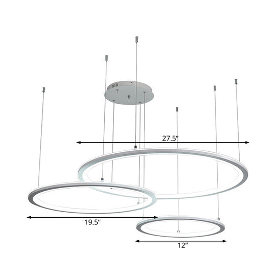 Modern White/Grey Circular Chandelier - 3/4 Lights Acrylic Led Pendant Lamp In White/Warm Light