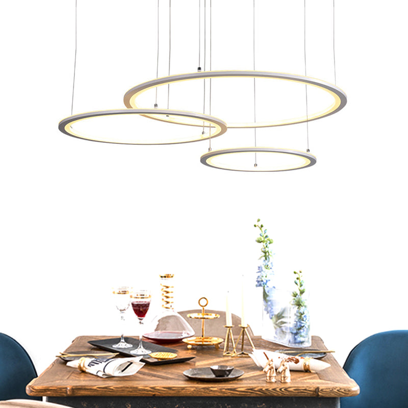 Modern White/Grey Circular Chandelier - 3/4 Lights Acrylic Led Pendant Lamp In White/Warm Light