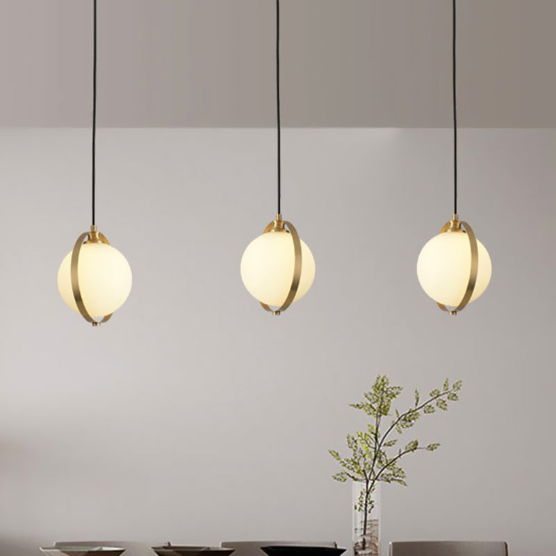 Modern Opal Glass Cluster Pendant Light With 3 Gold Heads & Canopy