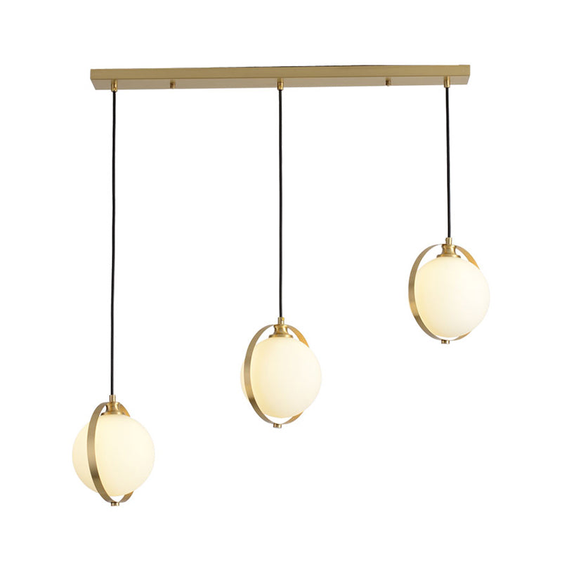 Modern Opal Glass Cluster Pendant Light With 3 Gold Heads & Canopy