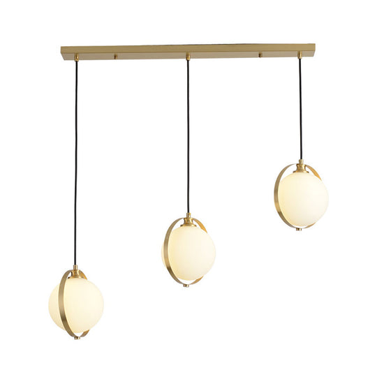 Modern Opal Glass Cluster Pendant Light With 3 Gold Heads & Canopy