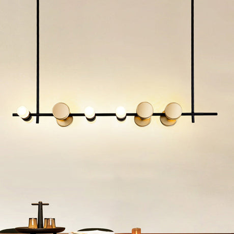 Contemporary Iron Chandelier With 6 Linear Pendant Lights For Kitchen Ceiling - Black