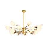 16-Bulb Post Modern Chandelier With Frosted Glass Shade And Gold Floral Design - Hanging Ceiling