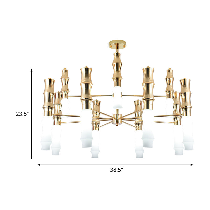 Modern Gold Bamboo Chandelier With Sputnik Design - 12 Head Metal Hanging Lamp