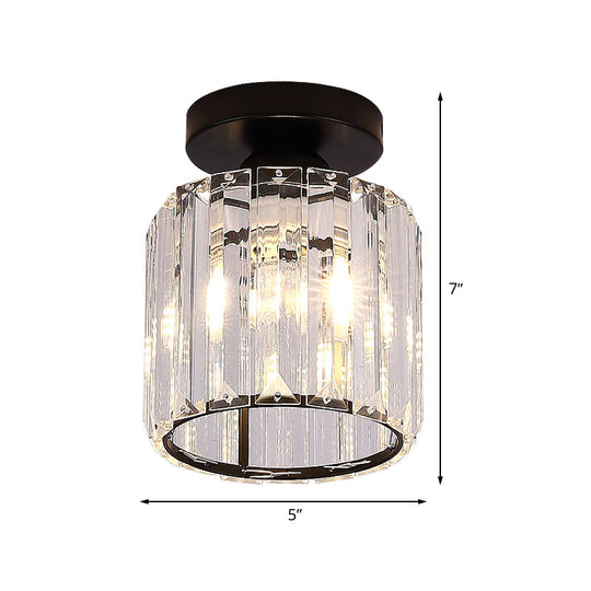 Modernist Flush Mount Ceiling Lamp: Clear Glass Cylinder Black Fixture For Corridor