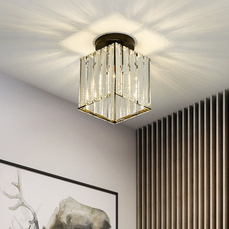 Modern Black Cube Flushmount Lighting With Clear Glass For Hallway - 1 Bulb Flush Mount Fixture