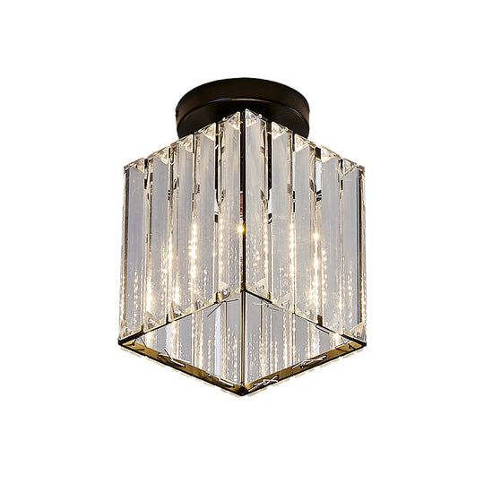 Modern Black Cube Flushmount Lighting With Clear Glass For Hallway - 1 Bulb Flush Mount Fixture