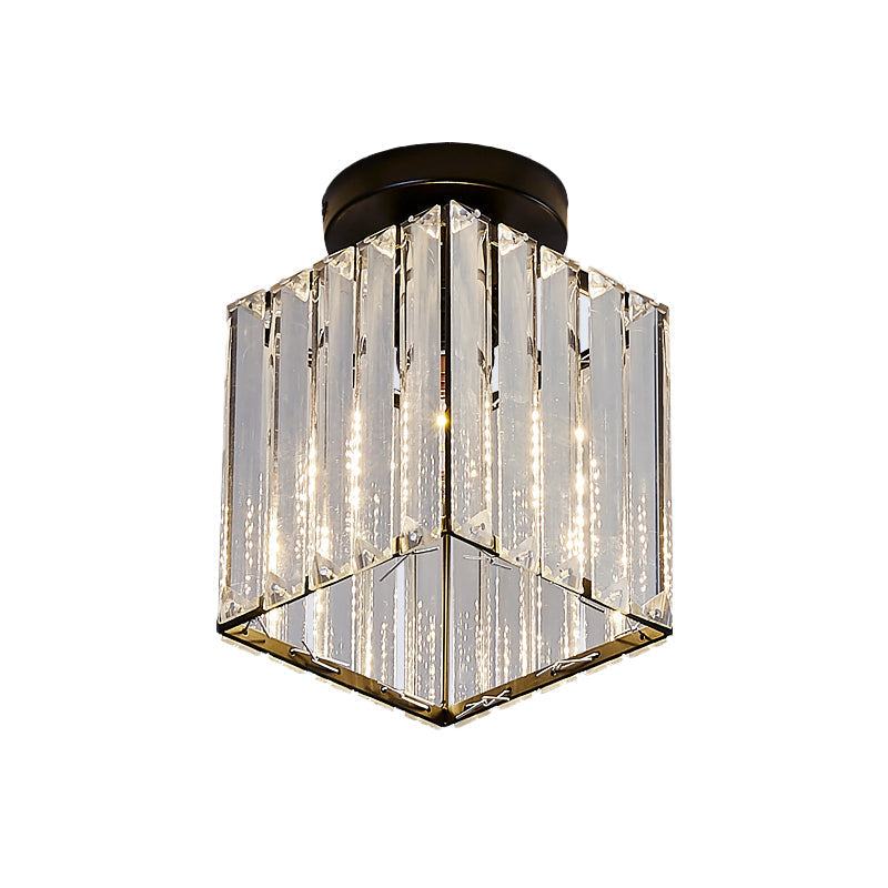 Modern Black Cube Flushmount Lighting With Clear Glass For Hallway - 1 Bulb Flush Mount Fixture